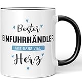 JUNIWORDS Tasse, Bester Einfuhrhändler, mit ganz viel Herz, Schwarz (6040327)
