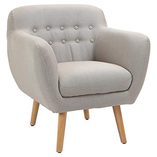 HOMCOM Butaca Moderna con Patas de Madera Sillón Individual Estilo Nórdico Acolchado para Salón Dormitorio 71x62x78 cm Beige