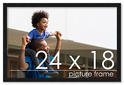 Poster Palooza 24x18 Contemporary Black Complete Wood Picture Frame with UV Acrylic Plexiglass, Foam Board Backing & Hardware Included
