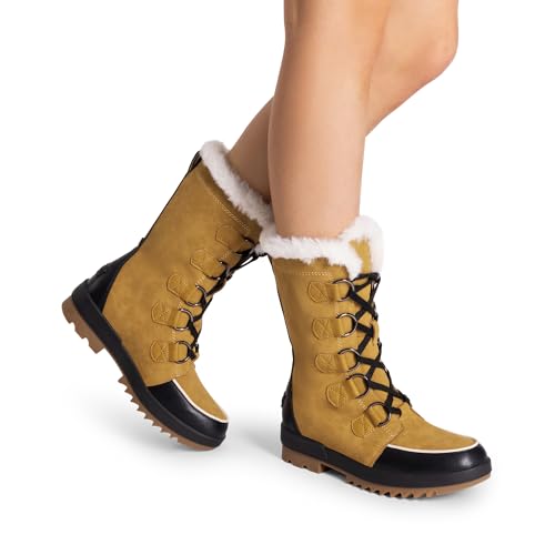 DREAM PAIRS Snow Winter Boots for Women Resistant Warm Mid-Calf Boots Faux Fur Lined Lace Up Anti-slip Outdoor Hiking Booties,Size 7,CHESTNUT/BLACK,SDSB2415W angle 7