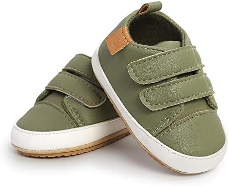 SOFMUO Baby Boys Girls High Top Ankle Leather Sneakers Soft Rubber Sole Infant Moccasins Newborn Oxford Loafers Anti-Slip Toddler Wedding Uniform Dress Shoes(A01/Green,12-18 Months)
