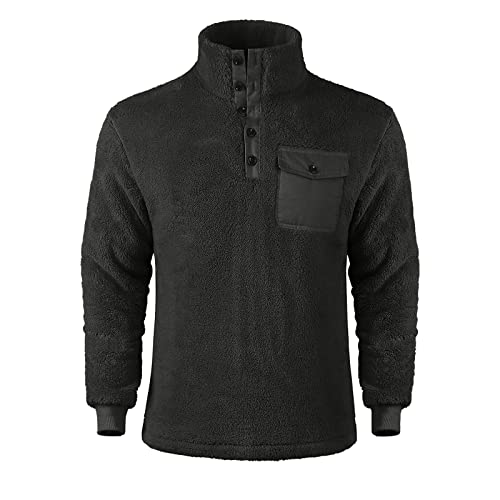 Suéter masculino de lã de inverno com gola de botão quente, suéter moderno, macio, quente, suéter de