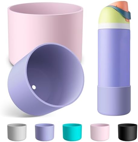 Alwenid 2PCS Silicone Water Bottle Boot for Owala 24 Oz, Anti-Slip Protective Sleeve Bottom Bumper Protector for FreeSip, Twist, and Flip Stainless Steel Water Bottles (Purple+Pink)