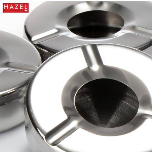 Image of HAZEL Stainless Steel Ashtray with Lid | Windproof Lid Ash Tray for Cigarettes | Portable Ashtray for Home, Office, Outdoor Use