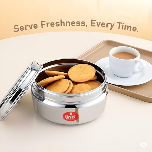 Image of Unify 2 Pieces Stainless Steel Flat Storage Container Set with See-Through Lid | (1 Ltr & 1.2 Ltr) | Puri Dabba | Airtight Multipurpose Kitchen Canisters