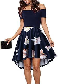 CUQY Womens Off The Shoulder Short Sleeve High Low Hem Cocktail Skater Vintage