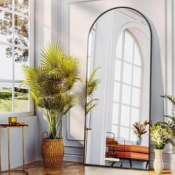 Antok Arched Full Length Mirror, 58"x21" Black Metal Frame Floor Mirror for Bedroom Living Room, Freestanding/Wall Mount/Leaning