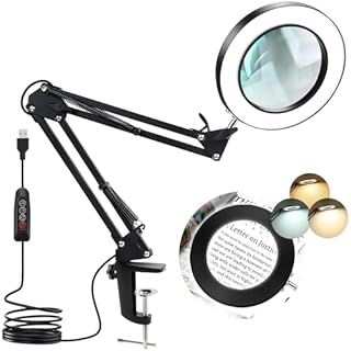 Kevsuvqin Lampada con Lente di Ingrandimento Professionale, 10x Lente di Ingrandimento con Luce, Lampada LEnte INgrandimento con Morsetto e Braccio Orientabile, 3 Modalità Colore, 10 di Luminosità