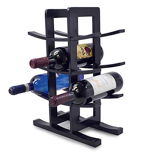 Ryori - Portabottiglie in bambù con 4 ripiani in legno per liquori, champagne, scaffali autoportanti, salvaspazio, organizer da bancone in legno, colore: nero, contiene 12 bottiglie orizzontali