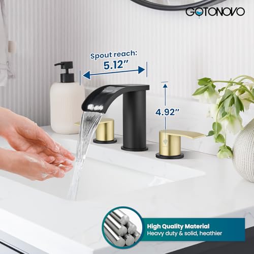 gotonovo Waterfall Bathroom Faucet 3 Hole Round Body,Matte Black&Gold by gotonovo - Used condition - Image 3
