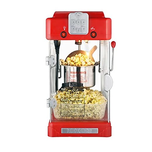 Pop Pup Countertop Popcorn Machine – Tabletop Popper Makes 1 Gallon – 2.5-Ounce Kettle, Catch Tray Warming Light & Scoop by Great Northern Popcorn, Red (466014MRC)