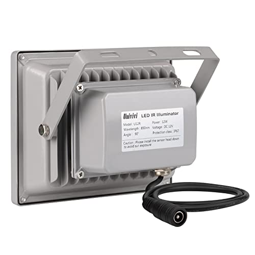 Univivi IR Strahler, 12 LEDs Weitwinkel-IR Scheinwerfer für Nachtsicht, 850nm Wasserdichtes LED-Infrarot Licht mit 12V DC-Netzteil für IP-Kamera, CCTV-Überwachungskamera für Innen-und Außenbereich