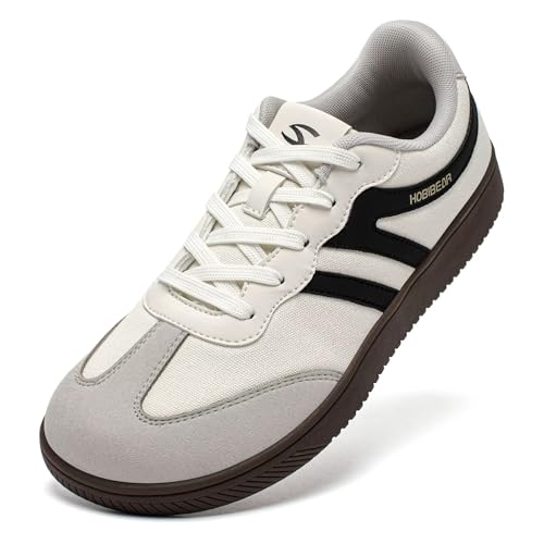 HOBIBEAR Barefoot Shoes Wide Casual Lace Up Retro Fashion Sneakers for Women Men(Beige Black, Women 9.5/Men 8.5)