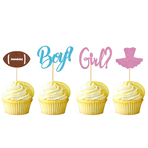 Arthsdite 48Pcs Boy Or Girl Cupcake Toppers Gender Reveal Tutu Or Football Cupcake Picks Baby Shower Cake Topper Decorations For Kids Birthday Party Cake Decorations Supplies #TOP7