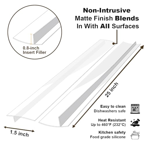 Kitchen stove countertop gap covers, 25 inch Long & Extra Wide Silicone stove gap covers Filler Range Strips 2pcs, Oven counter gap protector between counter and stove Gap stove crack Guards Clear - Thumbnail 4