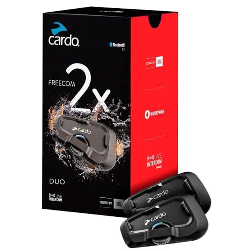 Cardo Systems FREECOM 2X Motorcycle 2-Way Helmet Bluetooth Communication System Headset Intercom, Universal Bluetooth Connectivity, Waterproof, 40mm Speakers - Dual Pack by Cardo - Used condition - US$356.39
