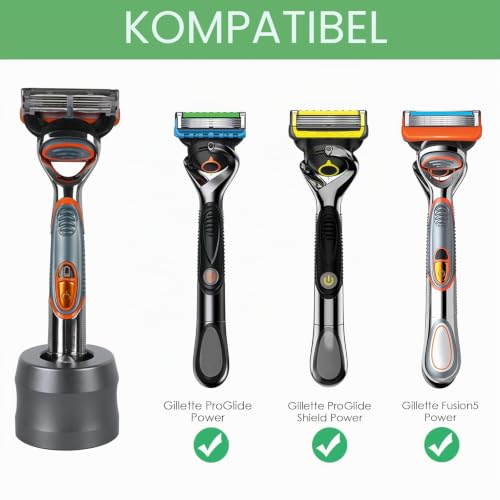 Linkidea 2er-Pack Rasierständer aus Aluminiumlegierung, Öffnung 0,86\ (22 mm) – Herren-Rasierhalter für Bad-Arbeitsplatten, kompatibel mit Gillette Fusion 5 Power, ProGlide Shield Power (Grau)