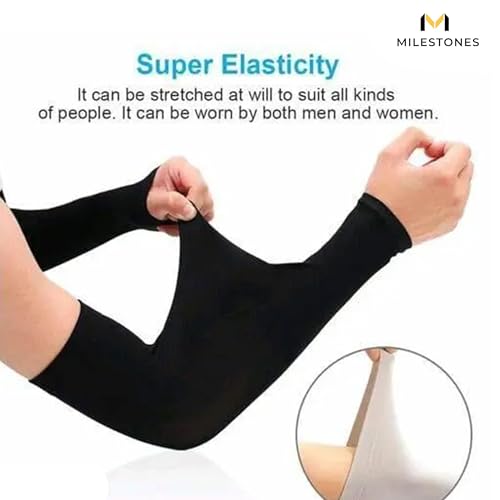 Image of MILESTONES. /Arm Sleeves for Men & Women UV Protection Hand Sleeves /Sun Protection Sleeves for Men & Women for Running, Hand Cover Arm Sleeves for Bike Riding Free Size