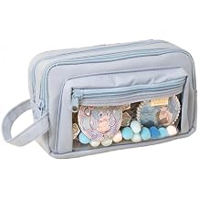 ITA Pencil Case, Blue, Canvas & Duck, Multi-Compartments Organizer Bag with Clear Window for Anime Display