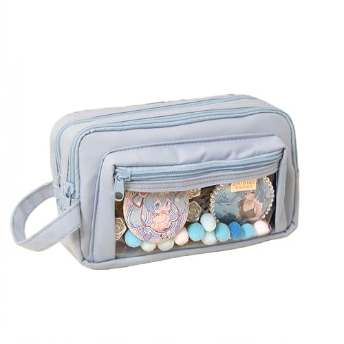 Image of ITA Pencil Pouch Anime Display Pen Case Stationery Bag with Clear Insert & Stickers for Teens College Students (Blue)