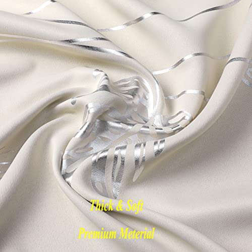 Estelar Textiler Cream Beige Room Darkening Curtains 102 Inches Long with Silver Palm Leaf and Wheat Pattern, Light Filtering Window Curtain Drapes for Bedroom and Living Room, 52Wx102L, 2 Drapes by Estelar Textiler - Image 5