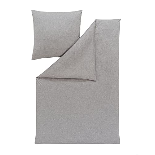 ESTELLA Bettwäsche Takoma | Grau | 135x200 + 80x80 cm | bügelfreie Interlock-Jersey-Qualität | pflegeleicht und trocknerfest | ideale Vier-Jahreszeiten-Bettwäscheset | 100% Baumwolle