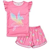 Unicorns Pajamas For Girls Summer Pj Sets Flutter Sleeve Night Shorts Unicorn