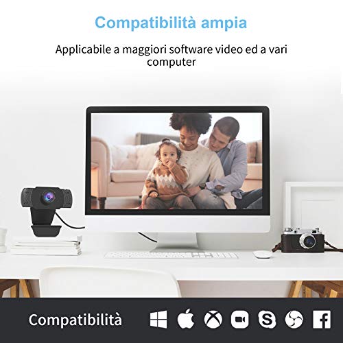 wansview Webcam 1080P con Microfono, Webcam PC Laptop Desktop Computer USB 2.0 con Clip Regolabile per Videochiamate, Studi, Registrazione e Giochi