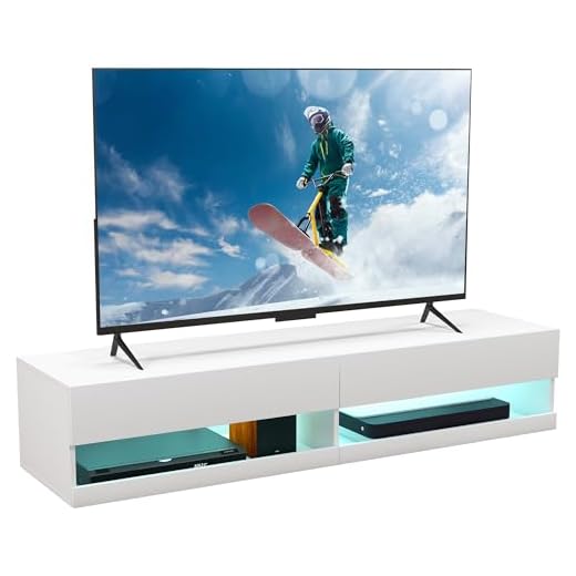 HOMCOM Mobile TV Sospeso 65" max con Luci LED, 2 Armadietti a Ribalta, Fori Passacavi,Mobiletto TV in Truciolato, 150x40x30 cm, Bianco Lucido