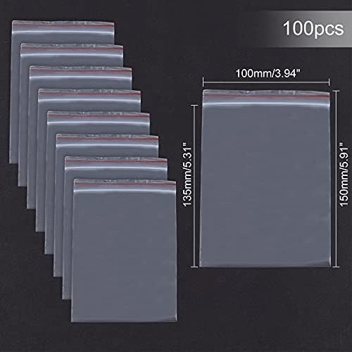 PandaHall Elite 100pcs Clear Resealable Zipper Bags, 15x10cm Clear Grip Seal Bags Zip Lock Bags Seal Top Bag Punch Reclosable Storage Bags for Earrings Jewellery Packaging, 5.9x3.9inch