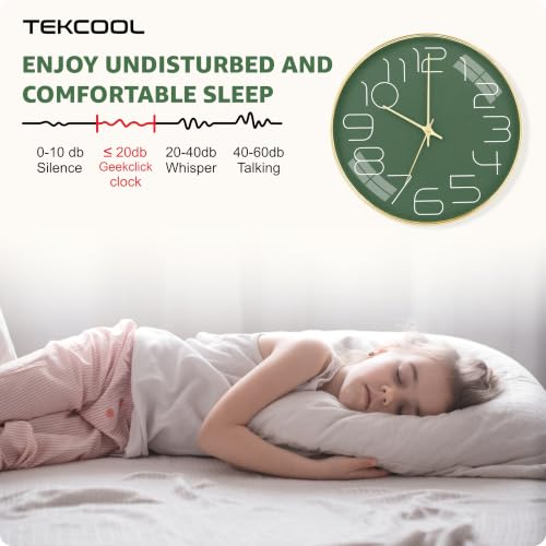 Image of TEKCOOL Plastic Digital Wall Clock 12 inch Silent Quartz Decorative Non-Ticking Classic Clock Battery Operated Round Easy to Read for Room /Home /Kitchen /Bedroom /Office /School-(Mehendi Gold)'