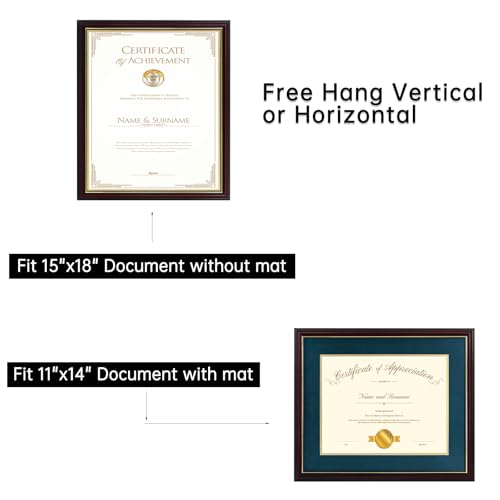 Hodeframe Diploma Frames 11x14 with Mat or 15 x 18 without Mat for Document/Certificate/Picture, Includes Double Mat and UV Protection Acrylic (Navy Over Gold Double Mat, 1-Pack) by Hodeframe - Image 5