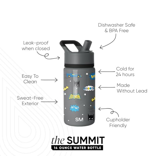 Image of Simple Modern Kids Summit Water Bottle with Straw Lid | DC Comics Batman 14oz Stainless Steel Cup Insulated Tumbler for Boys, School | Batman POW!