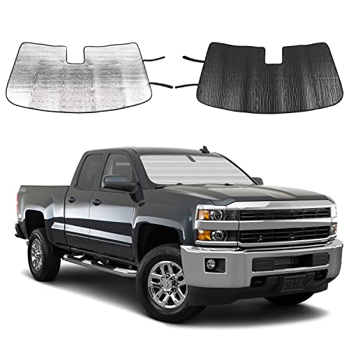 Jeliker for Silverado Windshield Sun Shade, Front Window Sunshade Foldable Sun Visor Sunscreen Interior Accessories for Chevy Silverado GMC Sierra 2014-2017 by Jeliker - Used condition - US$12.47