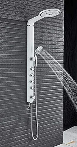 Columna de ducha blanca montada en la pared, cabezal de ducha de lluvia con masaje corporal, torre mezcladora de ducha sin válvula mezcladora