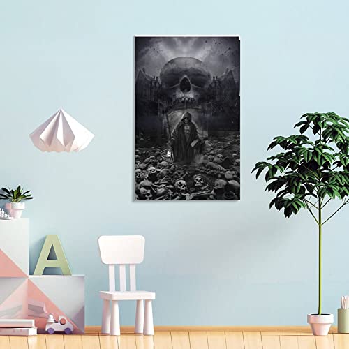 Surrealism Poster Black And White Posters Grim Reaper Halloween Decor Wall Art Paintings Canvas Wall Decor Home Decor Living Room Decor Aesthetic Prints 24X36Inch(60X90Cm) Frame-Style #TOP3