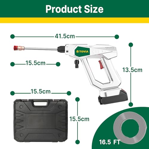 T Tovia Cordless Pressure Washer For Makita 18V Lxt Battery, 363PSI Portable Power Cleaner With 0° & 40° Nozzle, 2 Pack 21V Batteries, Handheld Washer Gun Kit For Car/Floor/Plants Washing & Watering - 8