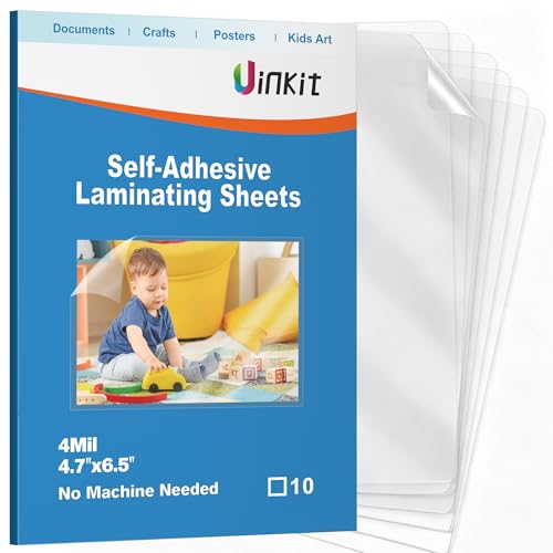 Uinkit 4Mil Self-Adhesive Laminating Sheets, 4.3 x 6.3 Inches, 10 Pack — Cold Lamination Film for 4x6 Photos, Recipe Cards & Polaroids, Heat-Free, Acid-Free, No Machine Needed, The Keepsake Format