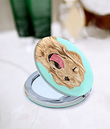 Wirester Round Foldable Pu Leather Compact Pocket Purse Makeup Mirror, Dual Sided Travel Mirror With 2X 1X Magnification - Cute Winking Golden Retriever Dog #TOP4