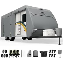 Travel Trailer RV Cover 27  30, Upgraded 7 Layers Top Waterproof Camper Cover, Heavy Duty Toy Hauler RV Cover for Winter Snow with Tongue Jack Cover, Gutter Covers