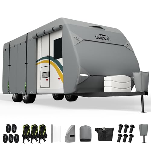 RV Cover, Fits 35'- 38' Travel Trailer Cover, 7 Layers top Waterproof Camper Cover for Toy Hauler with Tongue Jack Cover, Gutter Covers by DikaSun - Used condition - US$88.03