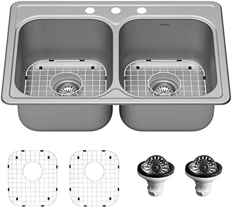 Karran 33" Top Mount 18-Gauge Stainless Steel Double Bowl Kitchen Sink Kit