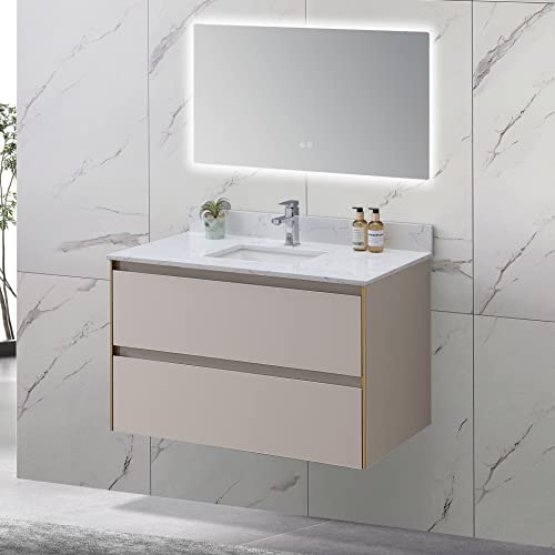 Montary 43"X 22" Bathroom Vanity Top Lightning White Engineered Marble Stone Single Faucet Hole Vanity Top With Undermount Ceramic Sink And Backsplash #TOP1