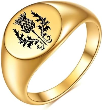 18K Gold-Plated Stainless Steel Ring for Women, Unique Laser-Engraved Milk Thistle Flower Design, Fashionable Personalized Hand Jewelry Size 10 image 3