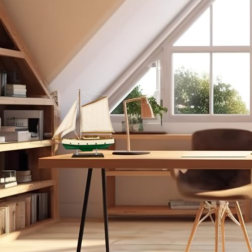 SAILINGSTORY Wooden Sailboat Decor Sail Boat Model Ship Sailing Yacht for Home Decoration Green Color - Thumbnail 5