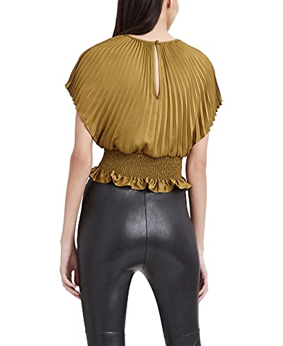 Bcbgmaxazria Women's Short Sleeve Top With Smocked Waist, Tapenade, Small #TOP14