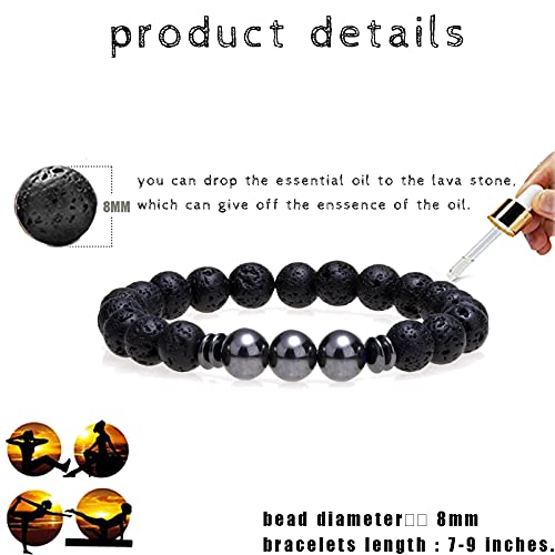 Wainis 12 Pcs Gemstone Beads Stretch Bracelets For Men Women Energy Yoga Healing Matte Lava Rock Volcanic Stone Essential Diffuser Oil Bracelet #TOP2