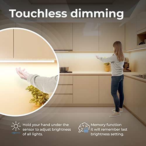 Eshine Hand Wave Activated Under Cabinet Led Lighting Kit, Dimmable, 4-Pack 12 In - Touchless Dimming Control, White Under Counter Lights For Kitchen, Garage, Office, Desk - Warm White (3000K) #TOP3
