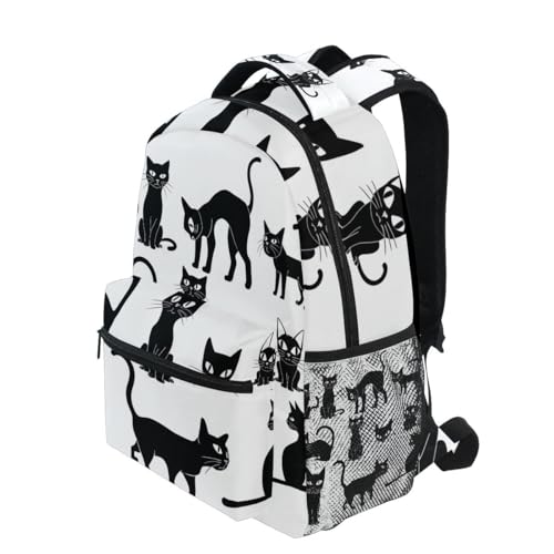 Kid Backpack, Lightweight Kids Travel Bag for Boys Girls Back to School Essentials, 15L, Black Cats Clipart3