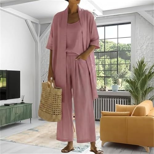 Conjunto de lino y algodón holgado ropa de primavera cómoda tres piezas mujer 5